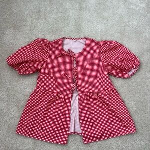 Red Gingham Puff Sleeve Jacket